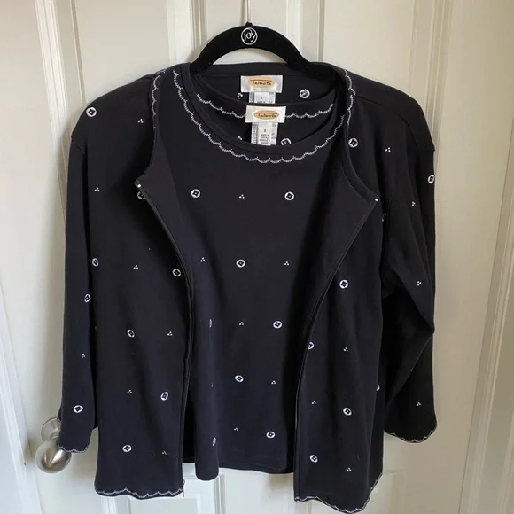 Vintage Talbots 100% Cotton Black Zip Up Sweater and Top Set - Picture 1 of 6